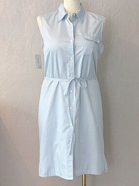 Vintage 90s Nine West Powder Blue Cotton Shirt Dress Sizer 12 Deadstock NWT